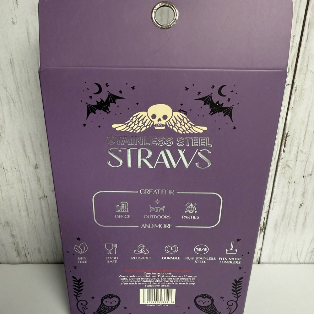 Halloween Reusable Bejeweled Straws 4 Pack with Cleaning Brush NWT - Picture 5 of 5